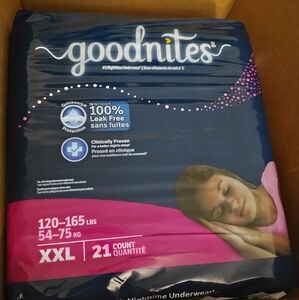 Goodnites Girls' Nighttime Underwear Size XXL 120-165 lbs 21 Count  (1 Pack) NEW